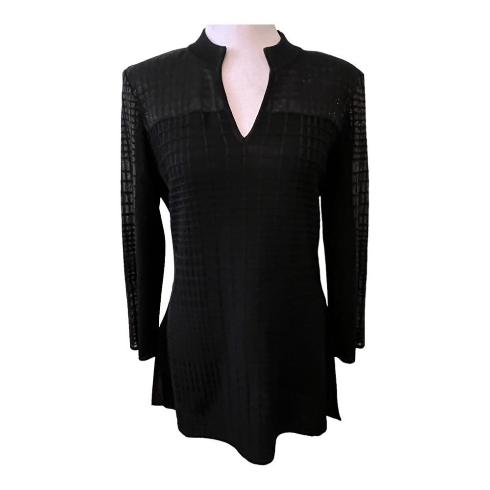 Vintage Wang Black Acrylic Blend See-Through Sleeves & Back Tunic S